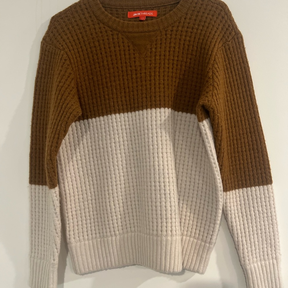 JackThreads Color Block Cream&brown Wool Blend Textured Sweater Woman's M